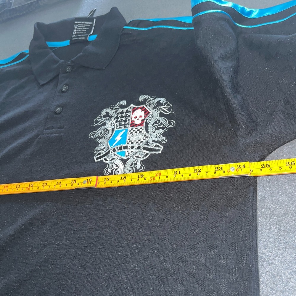 Avirex XL Black Blue Trim Polo Y2K Streetwear Crest Skull Hip-Hop Graphic Shirt - Picture 10 of 11